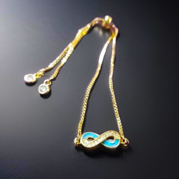 NEW Infinity Pendant Bracelet Abalone with Rhinestones adjustable slide - Picture 1 of 2